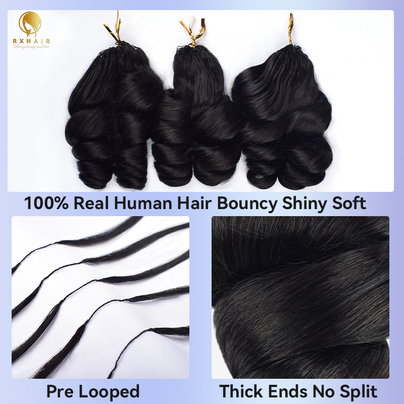 Loose Wave Crochet Hair 100% Human Hair Crochet Braids #1B RXHAIR