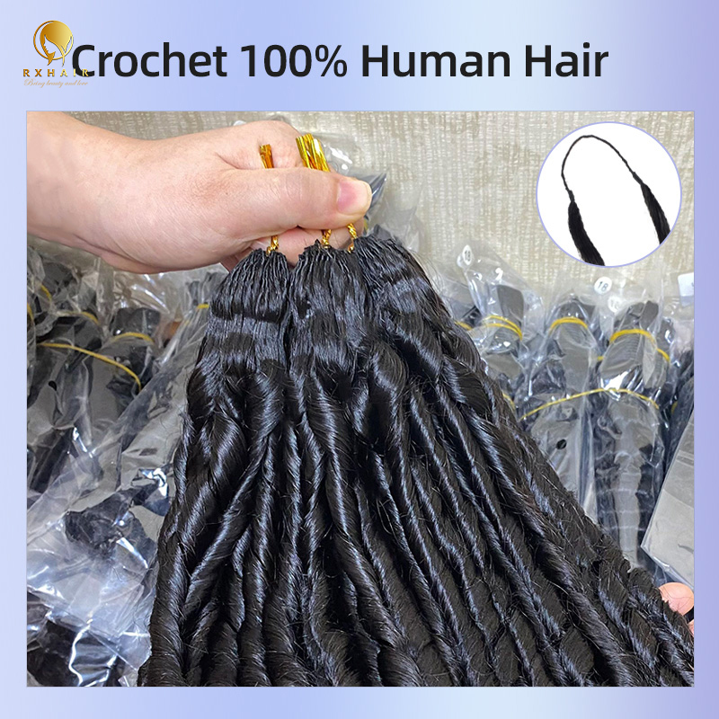 Invisible Crochet Hair Extensions Human Hair Pissy two Pre-crochet braids #1b RXhair