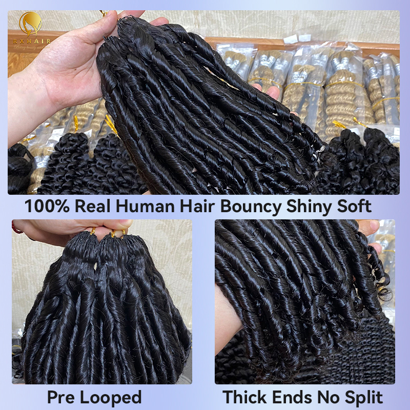 Invisible Crochet Hair Extensions Human Hair Pissy two Pre-crochet braids #1b RXhair
