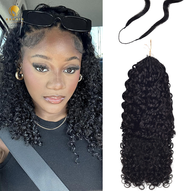 Human hair Invisible crochet hair Extensions Pre-crochet braids Pixie curly #1b RXhair