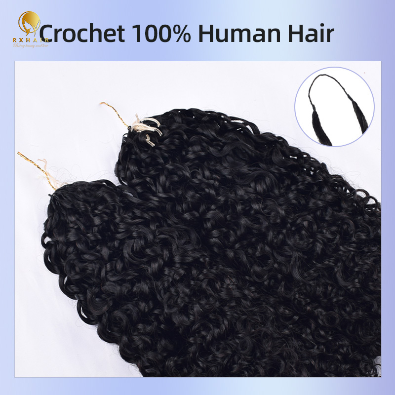 Human hair Invisible crochet hair Extensions Pre-crochet braids Pixie curly #1b RXhair