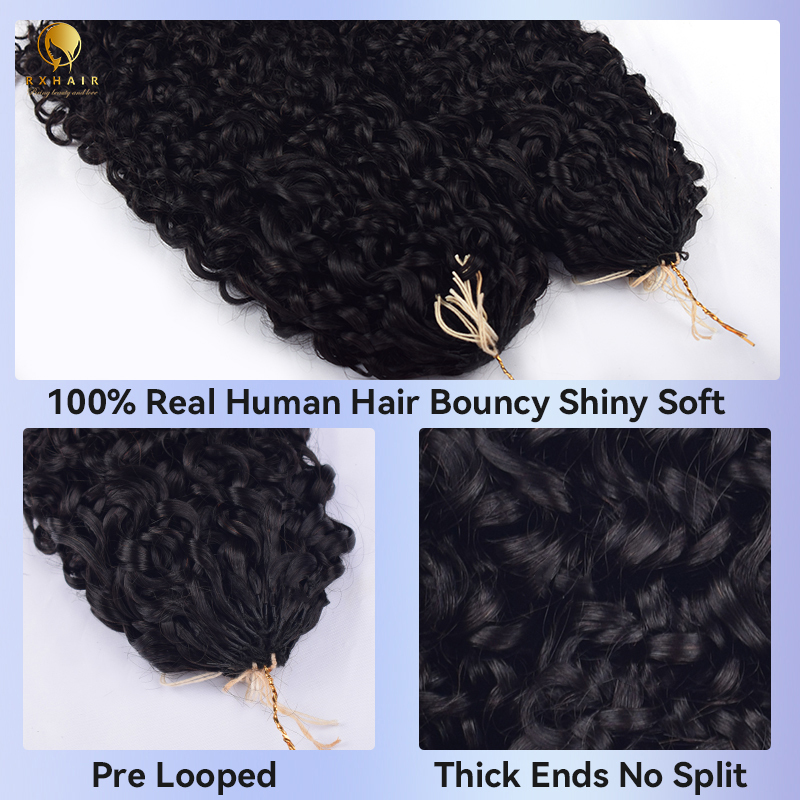 Human hair Invisible crochet hair Extensions Pre-crochet braids Pixie curly #1b RXhair