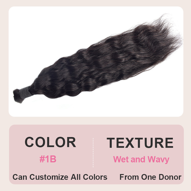 #1B Natural Black Boho Braids Wet and wavy No Weft Bulk Hair for Human Hair RXHAIR
