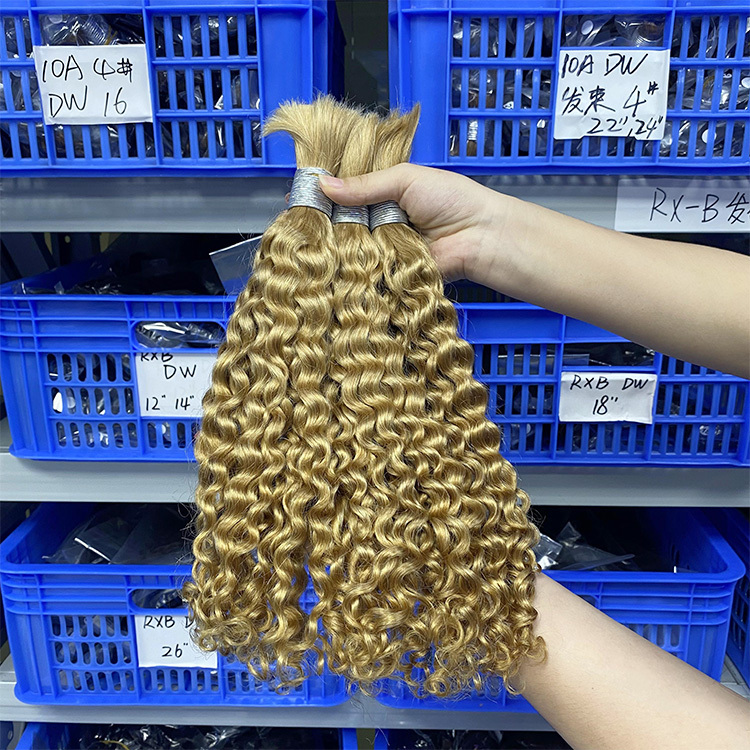 #27 Honey Blonde Boho Braids Italian Curly No Weft Bulk Hair For Human Hair RXHAIR