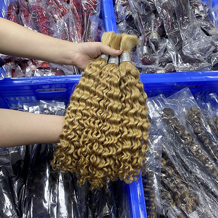 #27 Honey Blonde Boho Braids Italian Curly No Weft Bulk Hair For Human Hair RXHAIR