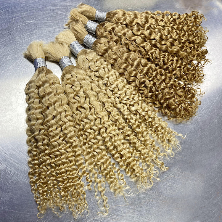 #27 Honey Blonde Boho Braids Italian Curly No Weft Bulk Hair For Human Hair RXHAIR