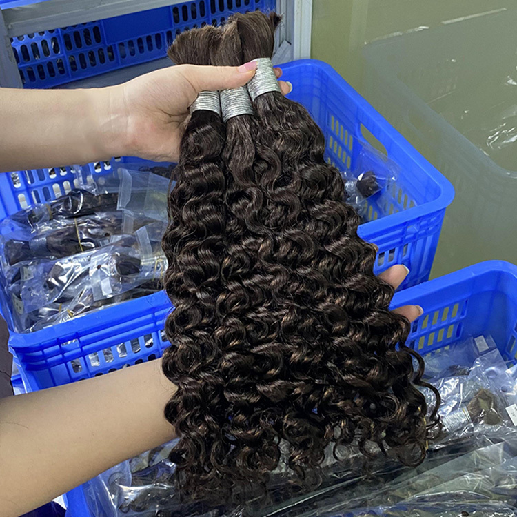 #2 Brown Boho Braids Italian Curly No Weft Bulk Hair for Human Hair RXHAIR