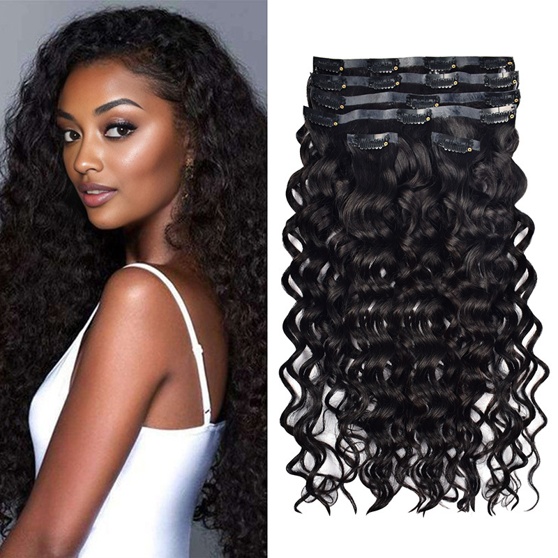 #1B 6Pcs Italian Curly Clip in Hair Extensions Real Human Hair PU Seamless Clip ins Natural Black 110G RXHAIR