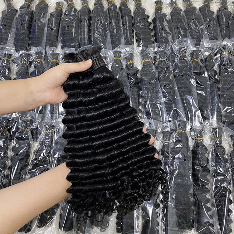 #1 Jet Black Boho Braids Deep Wave No Weft Bulk Hair for Human Hair RXHAIR