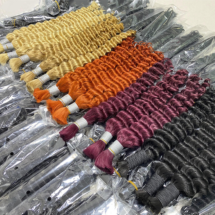 #1 Jet Black Boho Braids Deep Wave No Weft Bulk Hair for Human Hair RXHAIR