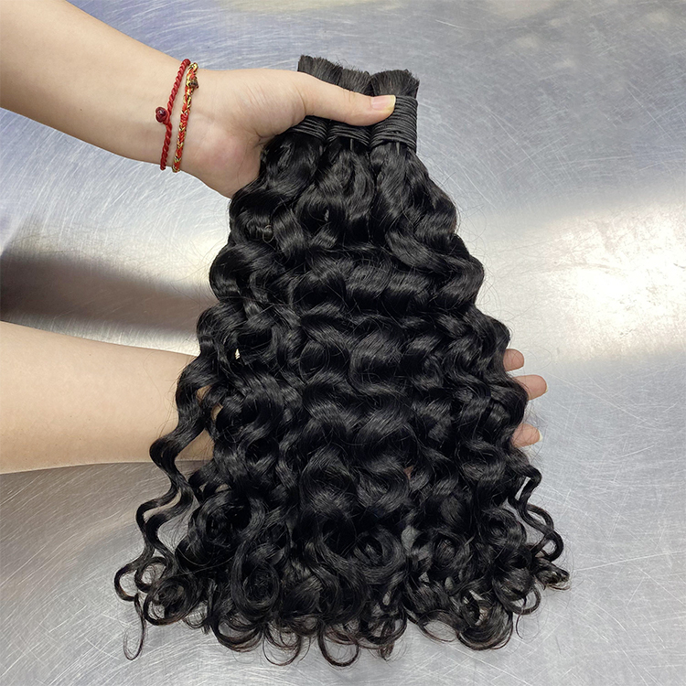 #1B Natural Black Boho Braids Water Wave No Weft Bulk Hair for Human Hair RXHAIR