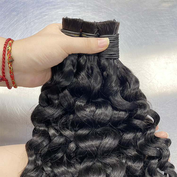 #1B Natural Black Boho Braids Water Wave No Weft Bulk Hair for Human Hair RXHAIR