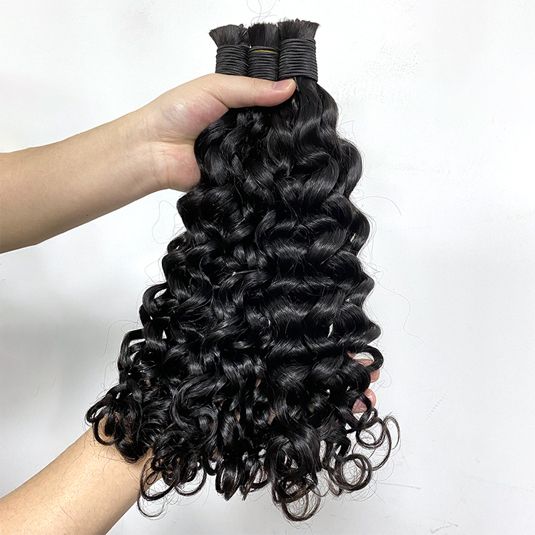 #1B Natural Black Boho Braids Water Wave No Weft Bulk Hair for Human Hair RXHAIR