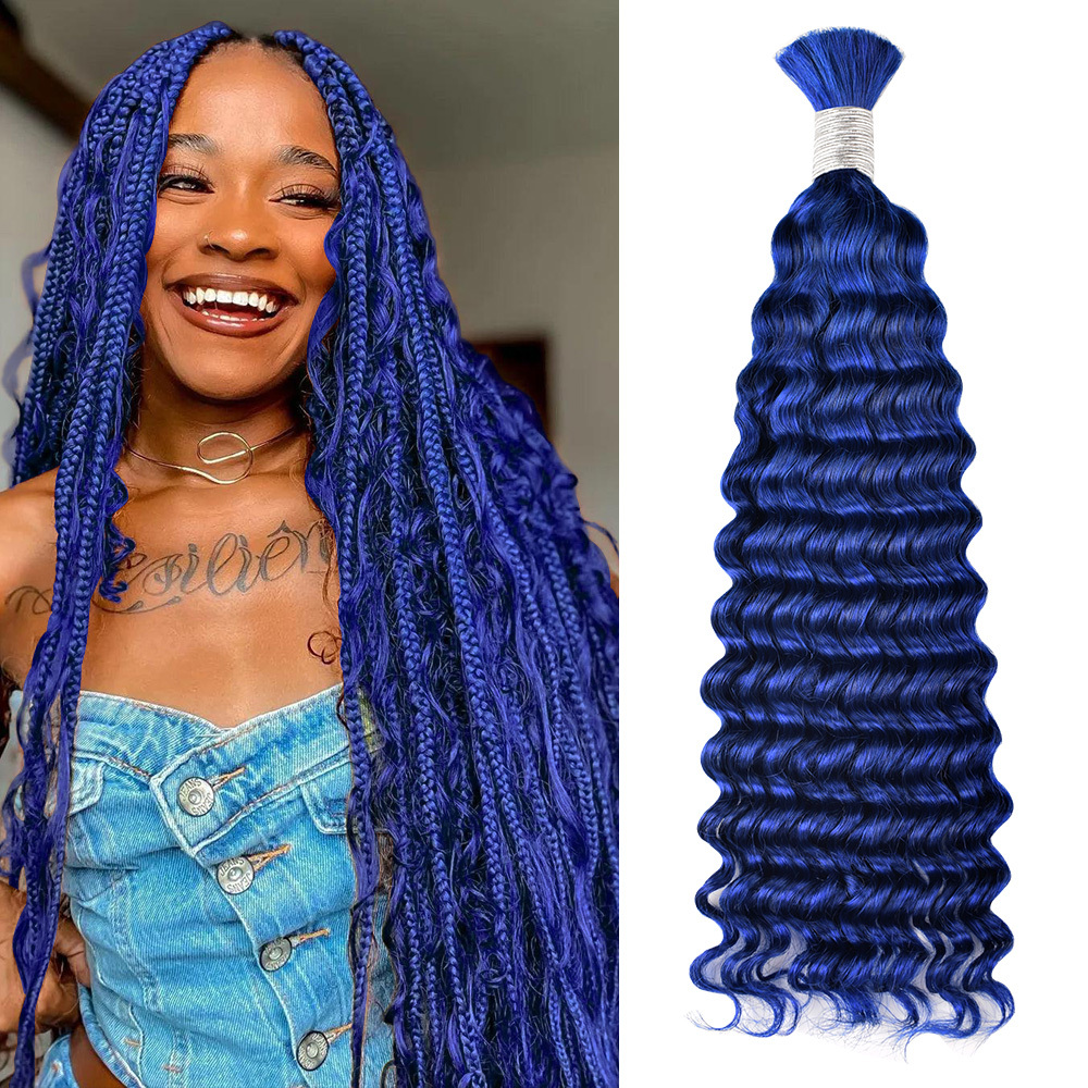 #Blue Boho Braids Deep Wave No Weft Bulk Hair for Human Hair RXHAIR