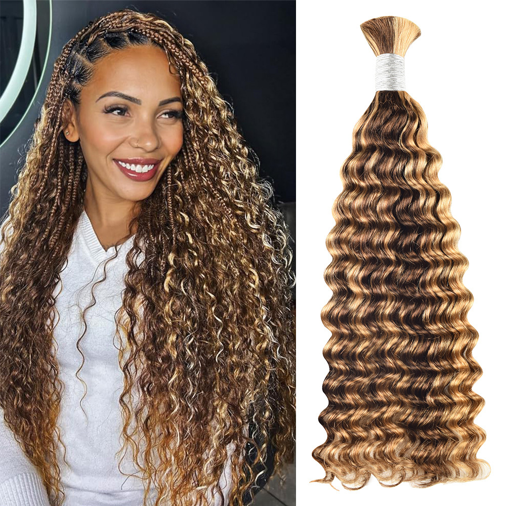 #4/27 Ombre Highlight Boho Braids Deep Wave No Weft Bulk Hair for Human Hair RXHAIR