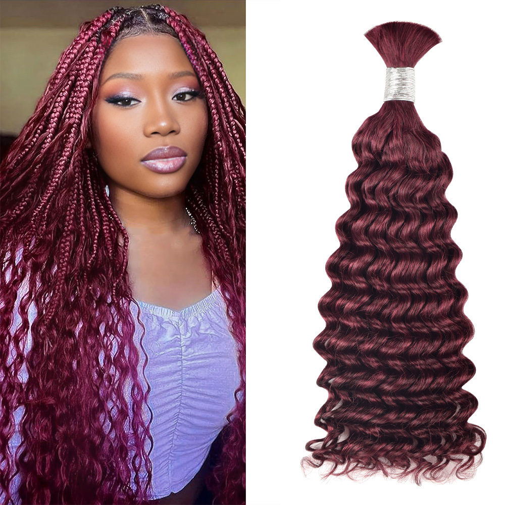 #BUG Burgundy Red Boho Braids Deep Wave No Weft Bulk Hair for Human Hair RXHAIR