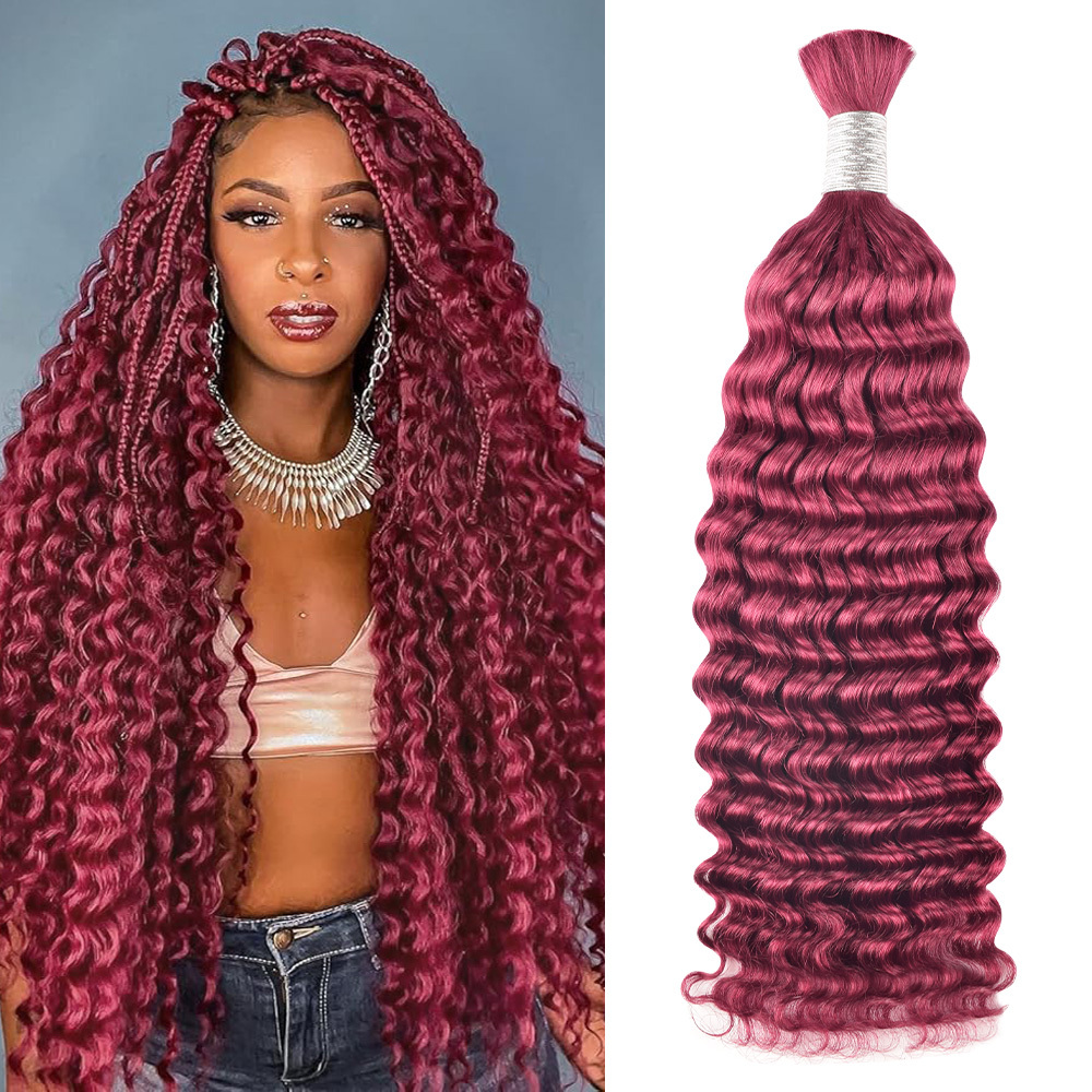 #Pink Boho Braids Deep Wave No Weft Bulk Hair for Human Hair RXHAIR