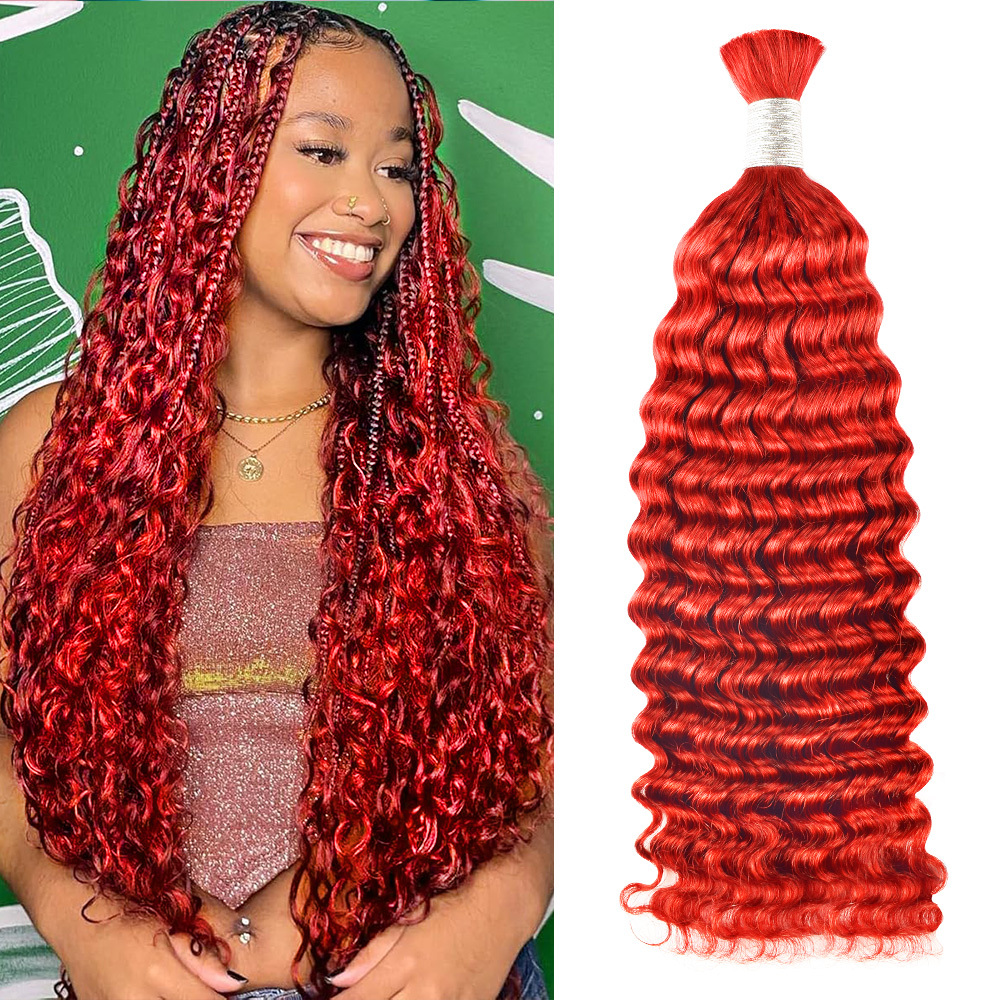 #Red Boho Braids Deep Wave No Weft Bulk Hair for Human Hair RXHAIR