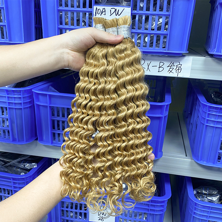 #27 Honey Blonde Boho Braids Deep Wave No Weft Bulk Hair for Human Hair RXHAIR