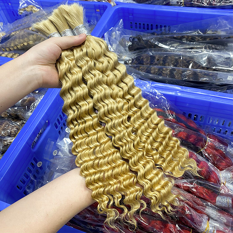 #613 Blonde Boho Braids Deep Wave No Weft Bulk Hair for Human Hair RXHAIR