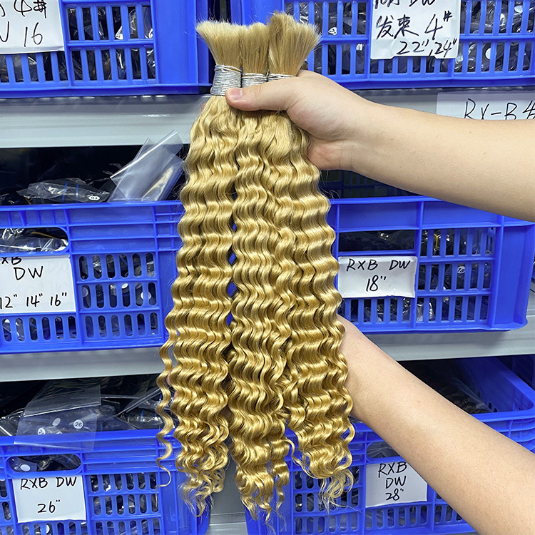#613 Blonde Boho Braids Deep Wave No Weft Bulk Hair for Human Hair RXHAIR