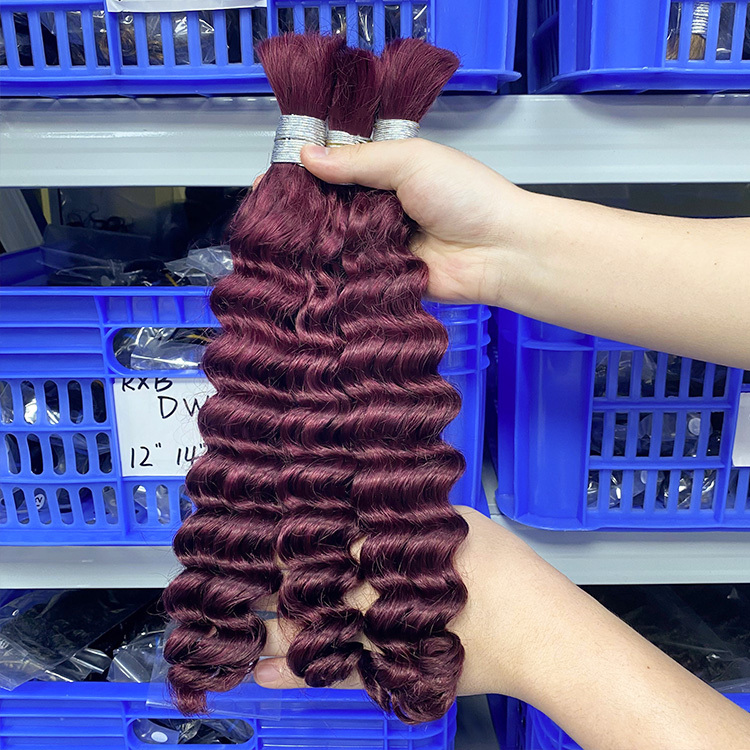 #99J Burgundy Boho Braids Deep Wave No Weft Bulk Hair for Human Hair RXHAIR