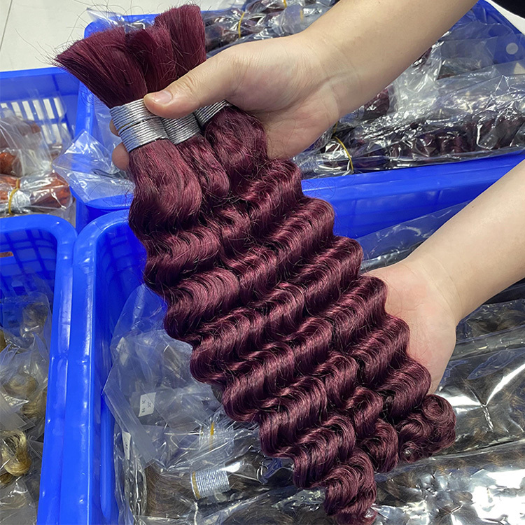 #99J Burgundy Boho Braids Deep Wave No Weft Bulk Hair for Human Hair RXHAIR
