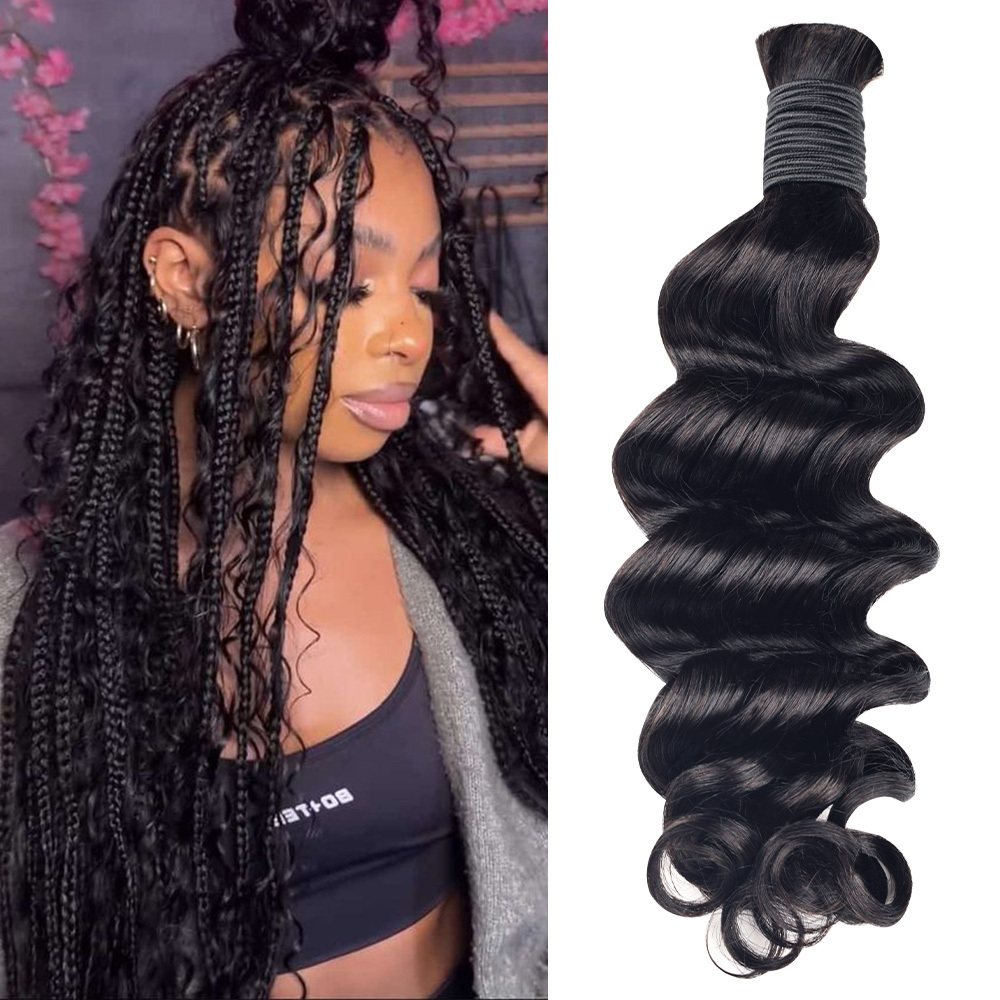 #1B Natural Black Boho Braids Loose Deep Wave No Weft Bulk Hair for Human Hair RXHAIR