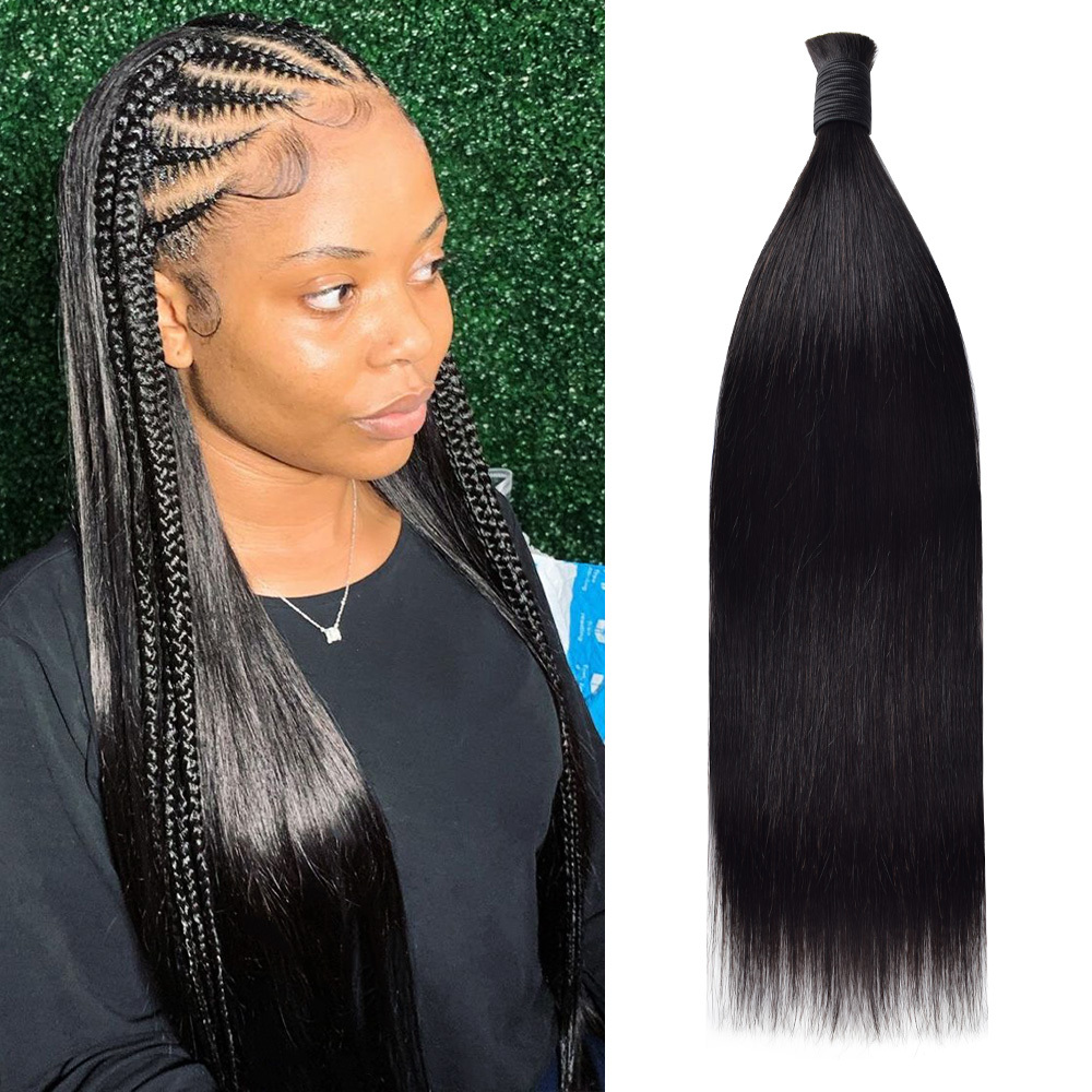 #1B Natural Black Boho Braids Straight No Weft Bulk Hair for Human Hair RXHAIR