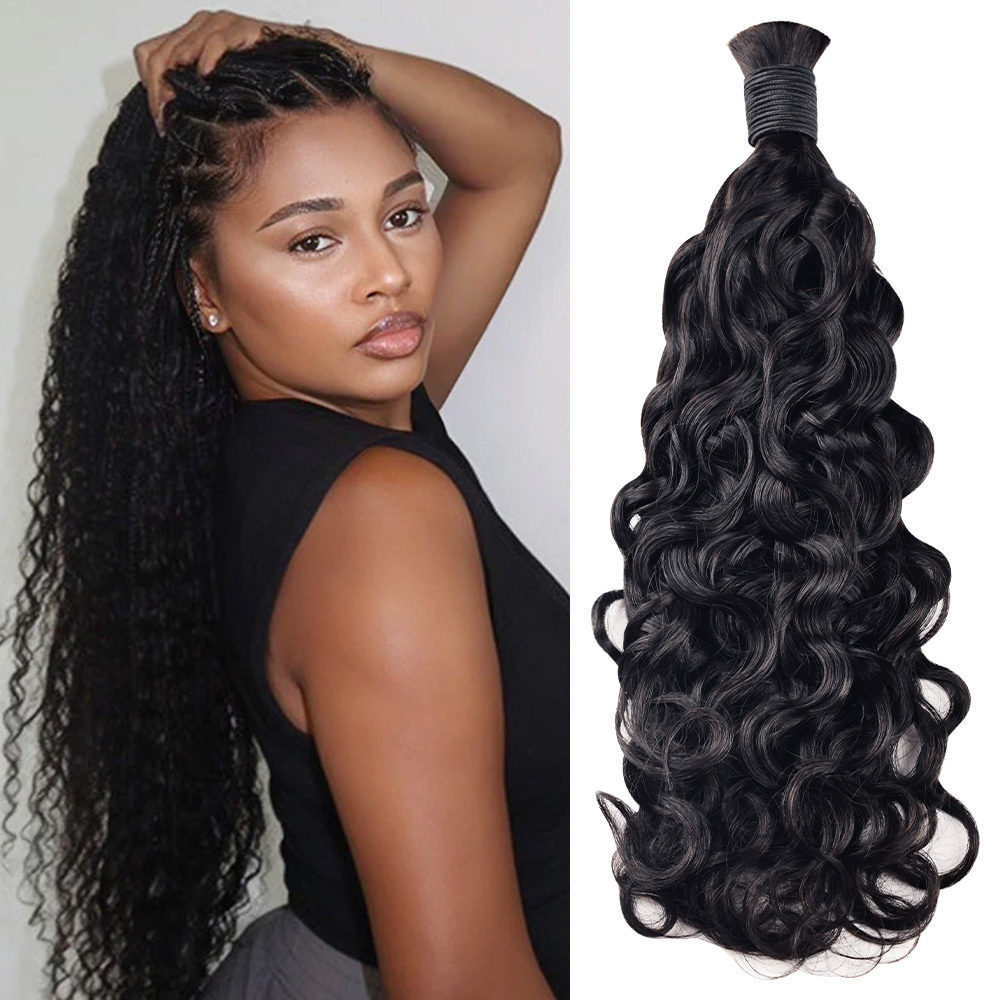 #1B Natural Black Boho Braids Water Wave No Weft Bulk Hair for Human Hair RXHAIR