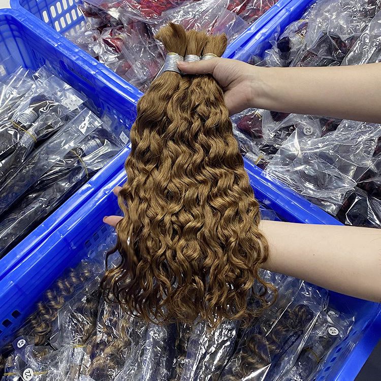 #30 Brown Boho Braids Water Wave No Weft Bulk Hair for Human Hair RXHAIR