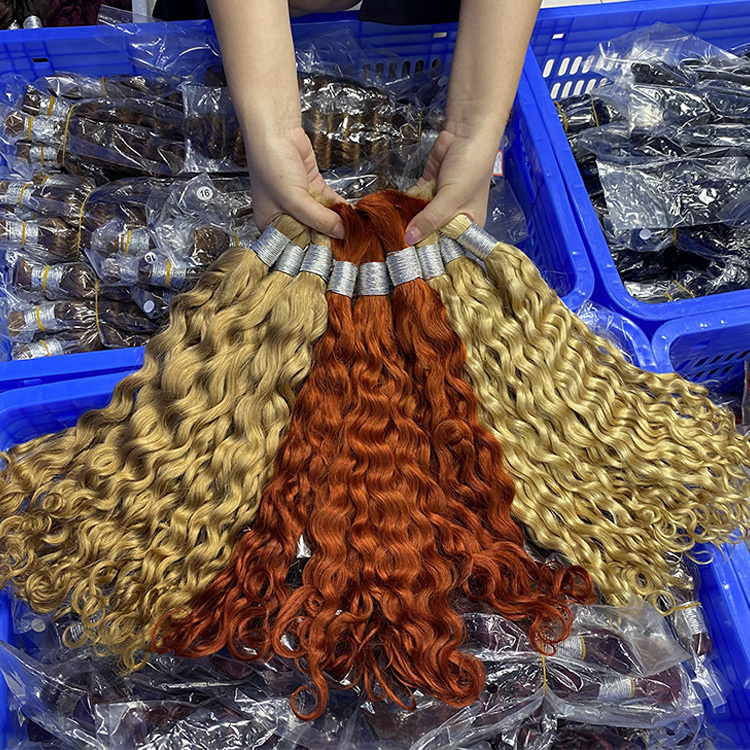 #27 Honey Blonde Boho Braids Deep Curly No Weft Bulk Hair for Human Hair RXHAIR