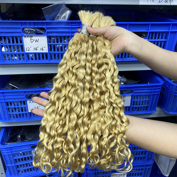 #613 Blonde Boho Braids Deep Curly No Weft Bulk Hair for Human Hair RXHAIR
