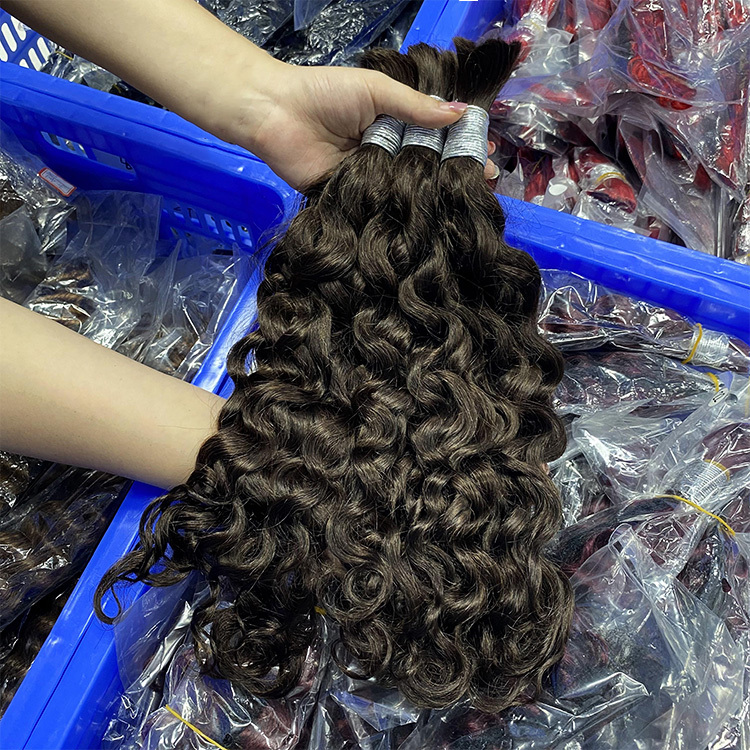 #2 Brown Boho Braids Deep Curly No Weft Bulk Hair for Human Hair RXHAIR