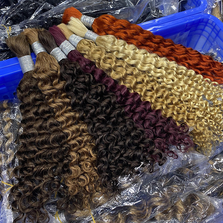 #2 Brown Boho Braids Deep Curly No Weft Bulk Hair for Human Hair RXHAIR