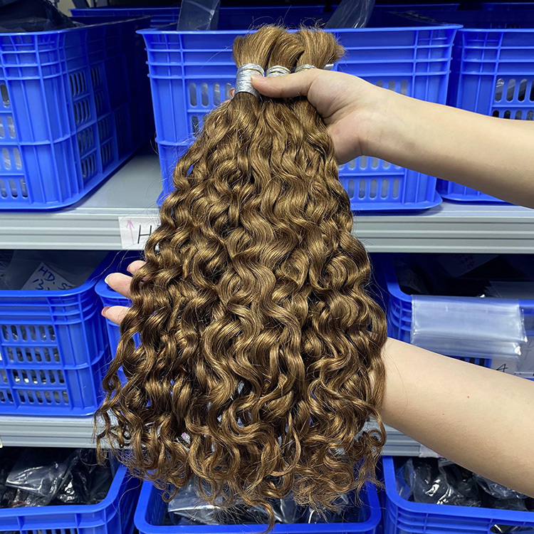 #30 Brown Boho Braids Deep Curly No Weft Bulk Hair for Human Hair RXHAIR