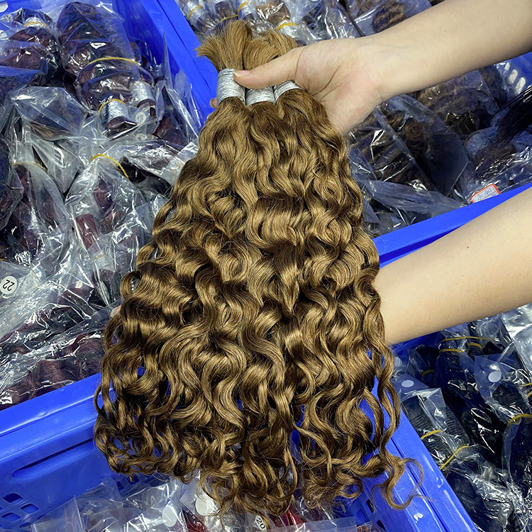 #30 Brown Boho Braids Deep Curly No Weft Bulk Hair for Human Hair RXHAIR
