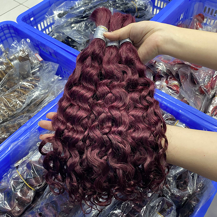#99J Burgundy Boho Braids Deep Curly No Weft Bulk Hair for Human Hair RXHAIR