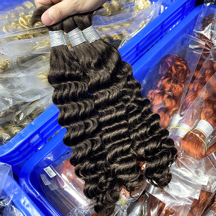 #2 Brown Boho Braids Deep Wave No Weft Bulk Hair for Human Hair RXHAIR