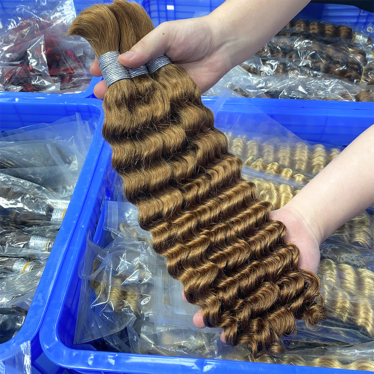 #30 Brown Boho Braids Deep Wave No Weft Bulk Hair For Human Hair RXHAIR