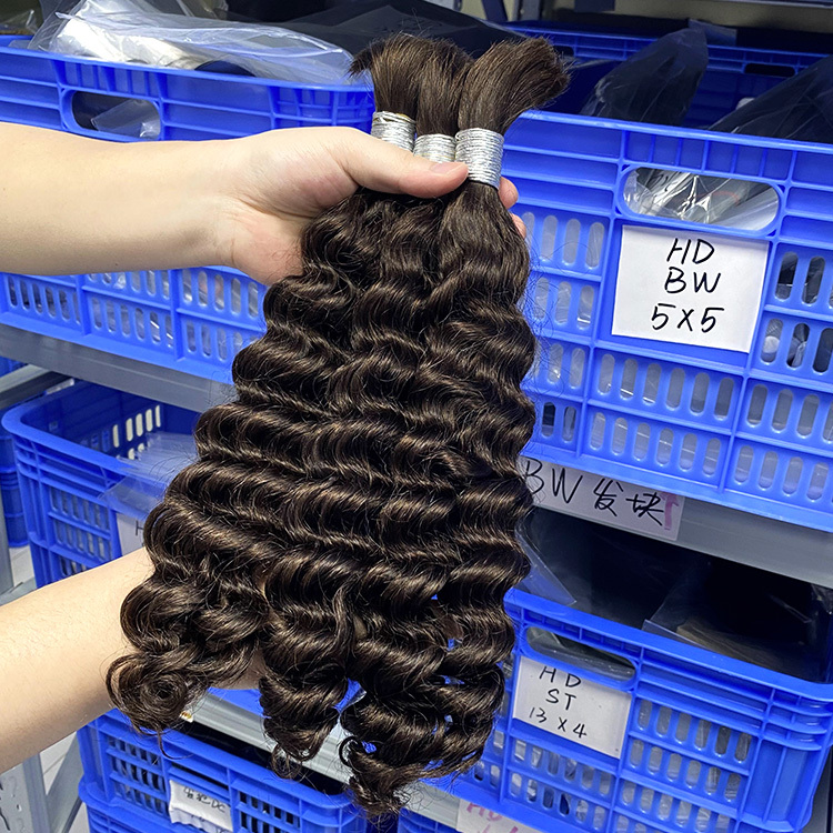#2 Brown Boho Braids Deep Wave No Weft Bulk Hair for Human Hair RXHAIR