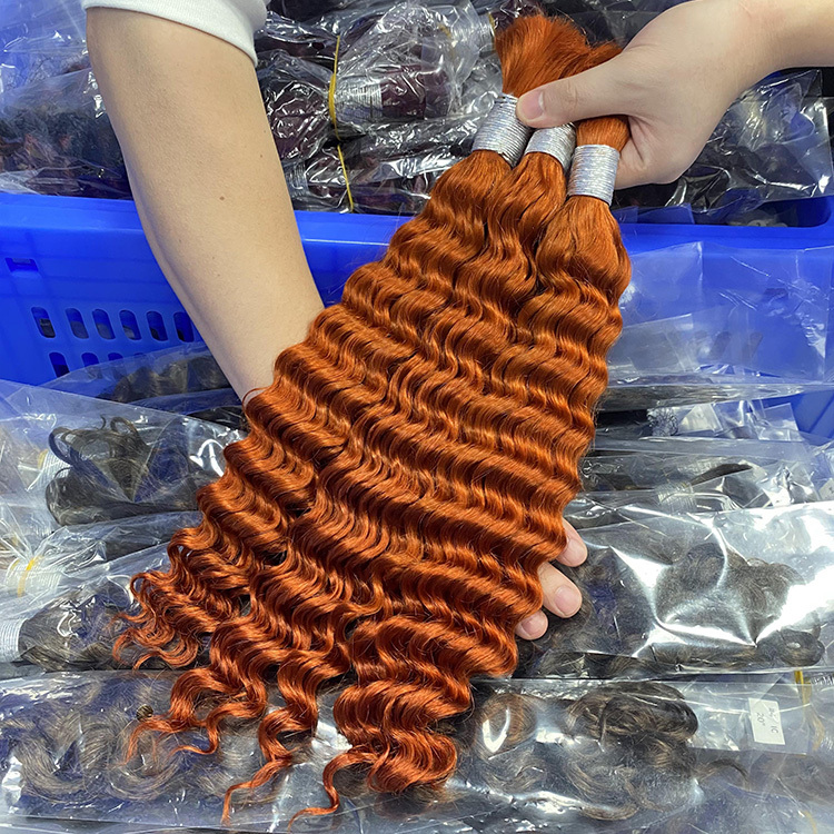 #350 Ginger Orange Boho Braids Deep Wave No Weft Bulk Hair for Human Hair RXHAIR