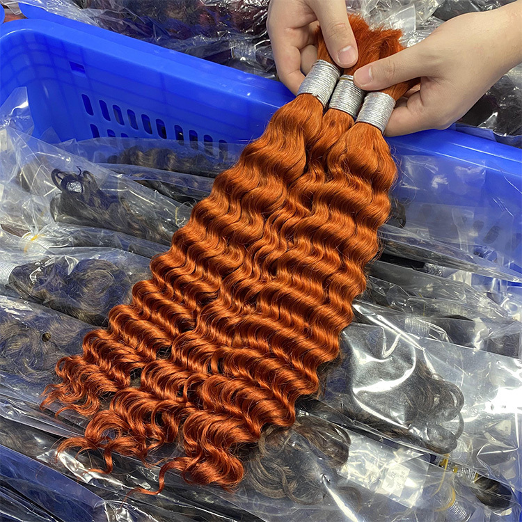 #350 Ginger Orange Boho Braids Deep Wave No Weft Bulk Hair for Human Hair RXHAIR