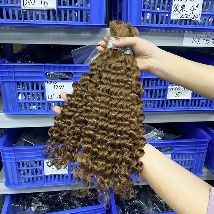 #30 Brown Boho Braids Italian Curly No Weft Bulk Hair for Human Hair RXHAIR