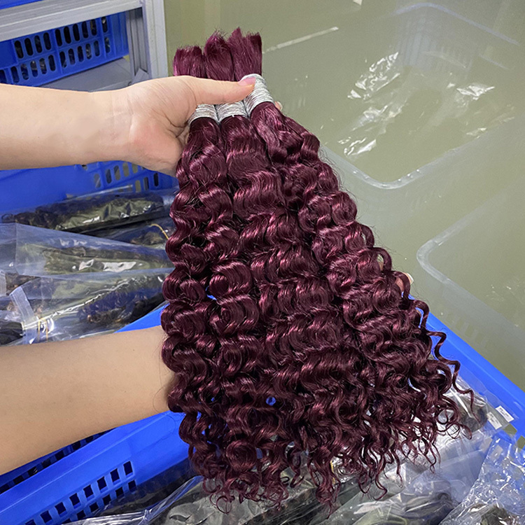 #99J Burgundy Boho Braids Italian Curly No Weft Bulk Hair for Human Hair RXHAIR