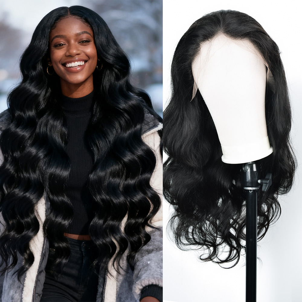 #1B Body Wave HD Lace Front Wigs Human Hair 200% Density Transparent Lace Frontal Wigs Pre Plucked With Baby Hair RXHAIR