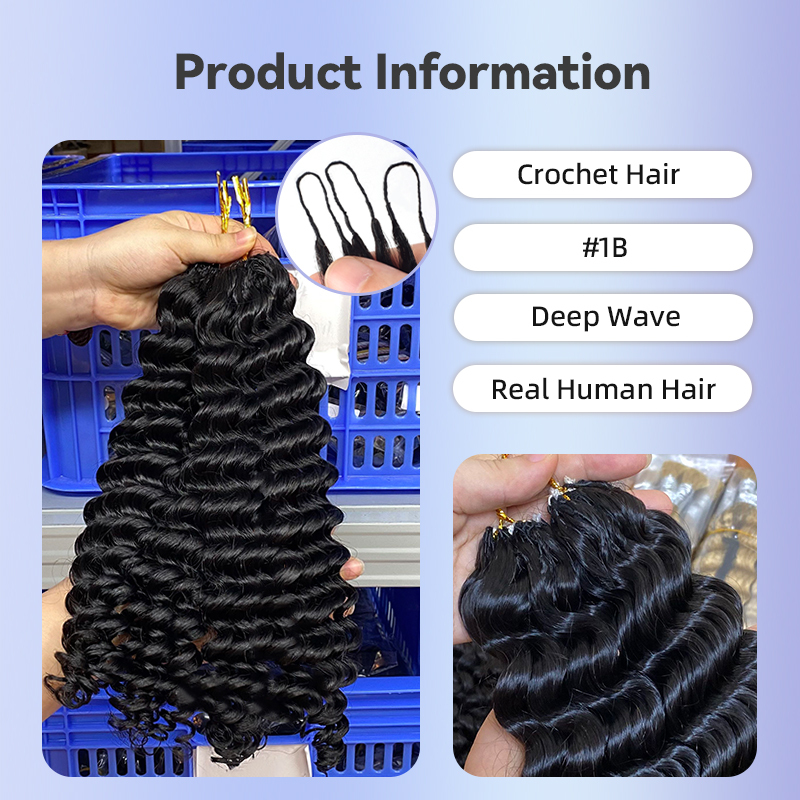 Crochet hair Deep wave #1b natural black Pre-crochet braids Human hair extensions crochet hairstyles for black women curly RXHAIR