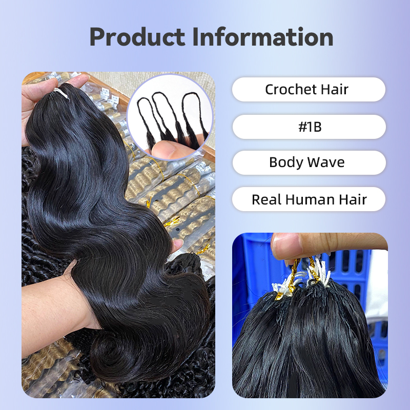 Crochet Braids Human hair crochet hair extensions #1b Body wave Pre Looped RXHAIR