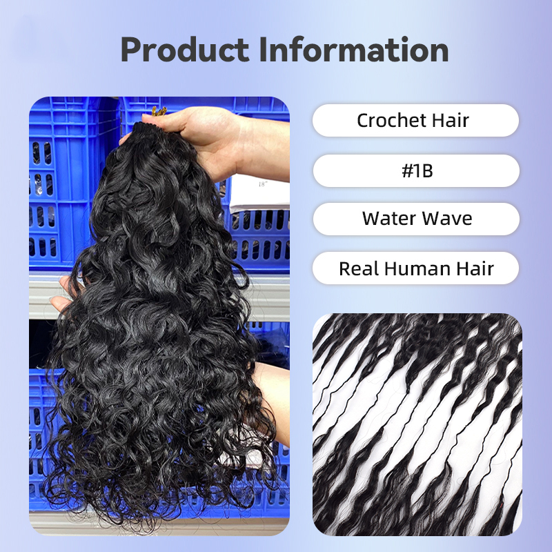Water Wave Crochet Braids #1B Natural Black   Human Hair Extensions  # RXHAIR