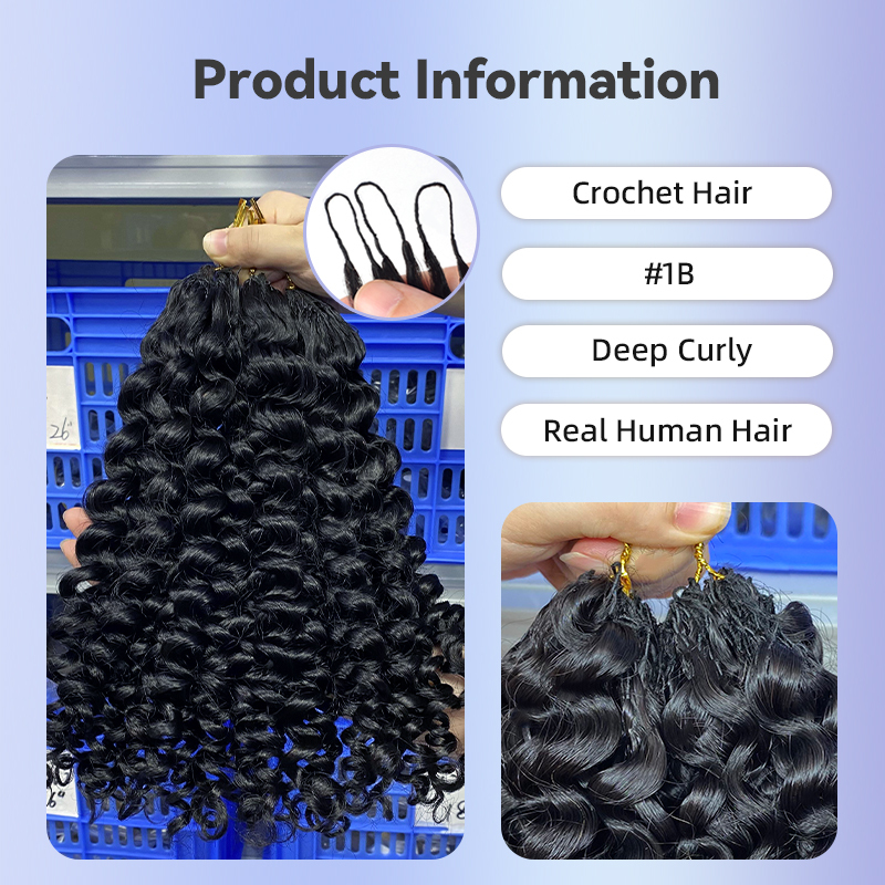 Pre Looped Deep Curly Crochet Braids Human Hair #1B Natural Black RXHAIR